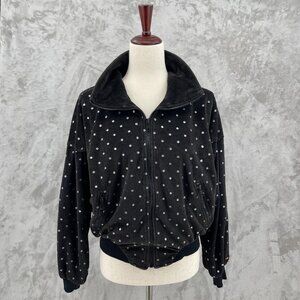Vintage 90s ellesse  Black Velour Silver Glitter Dot Full Zip Jacket